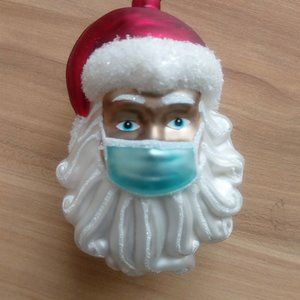 Black Santa Face Mask GLASS Christmas Ornament